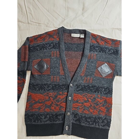 Vintage JJ Cochran Knit Cardigan Sweater Leather W/ Leather Patches Men's M - Picture 1 of 7